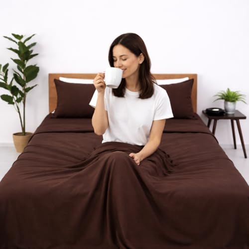Image of Blue Strip Polycotton Bedsheet, Double 90x100 (Mocha) | Hotel Quality | Soft, Breathable & Colourfast | Wrinkle Resistant | Machine Washable | Pillow Covers Included