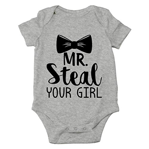 AW Fashions Mr. Steal Your Girl Baby Bodysuit Funny Cute Adorable Infant Outfit for Newborn Boys Romper (6 Months, Sports Grey)