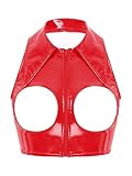 Jugaoge Women's Sexy Sleeveless Backless Crop Tank Top Open Cupless Cage Latex Top Corset Vest Red X-Large