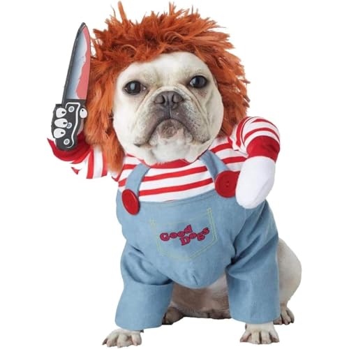 SSZY チャッキー 犬 、犬コスチューム ハロウィン ペット用の服 ピエロ 二足歩行 犬 服 面白い クール かわいい コスプレ衣装、犬 ハロウィン犬 仮装 (M)