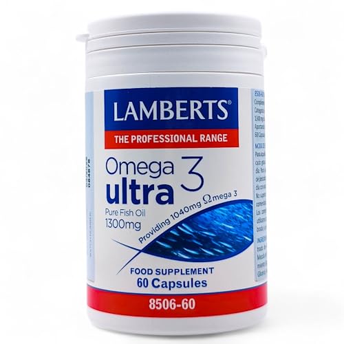 Lamberts Omega 3 Ultra 60 Cápsulas - Aceite de Pescado Concentrado 1300mg - Con EPA 715mg y DHA 286mg - Suplemento de Ácidos Grasos Omega-3 para el Mantenimiento del Bienestar