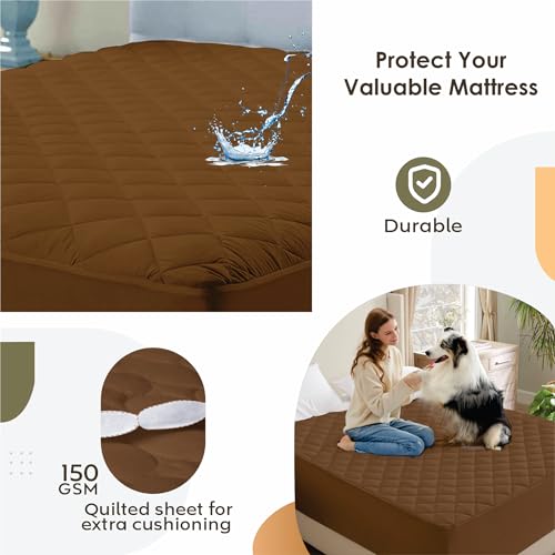 Image of Ayka 100% Waterproof Double Size 72x48 inch Cotton Quilted Mattress Protector Breathable Hypoallergenic Noiseless Ultra Soft Elastic Fitted Bed Protector Mattress /Bed Cover (Brown, Double (72 * 48 inch))