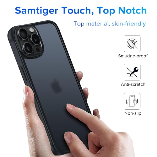 Image of SQUIF Compatible with iPhone 15 Pro Case Translucent Matte Hard Back Cover with Camera and Screen Protection (Black)