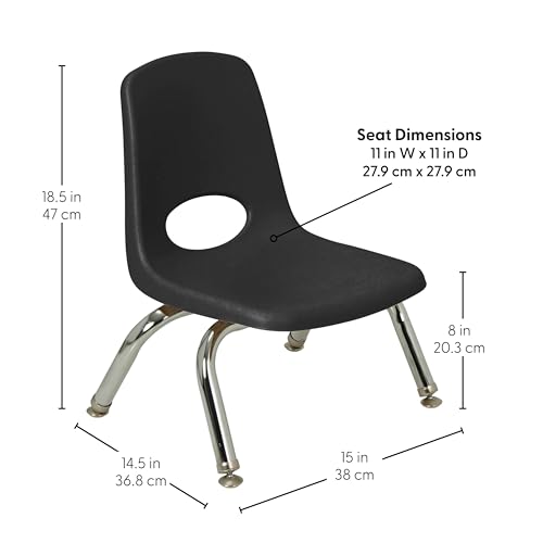 Image of FDP 8 inch School Stack Chair, Stacking Student Seat with Chromed Steel Legs and Swivel Glides for Daycare, Preschool and Homeschool - Black, 14750-BK