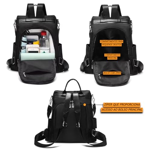 TOKSHOP Mochila Feminina Bolsa Pequena Tecido Impermeável Com Alça de Ombro e Chaveiro (Preto)