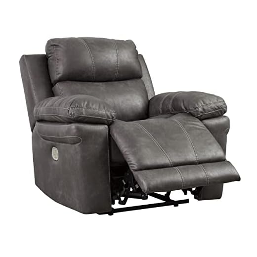 Signature Design by Ashley Erlangen Faux Leather Power Recliner with Adjustable Headrest & USB Charging Port, Gray