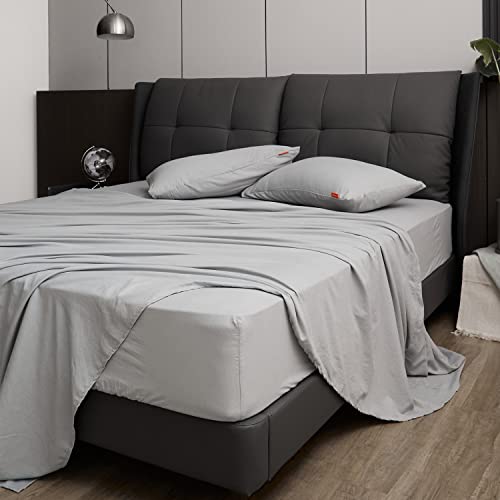 SweetNight Parure de Lit 3 Pièces (Drap Housse 90x190x30cm, Drap Plat 180x260cm, Taie d'oreiller 50x80cm) Ensemble Parure de Lit Drap 90x190 Complet, Gris Cover
