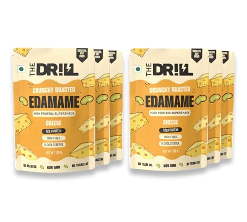 Image of The Drill Crunchy Roasted Edamame - Cheese | 72 g Protein | 30 g Each (Pack of 6) | High Protein | High Fibre | 0 Cholesterol | Roasted, Not Fried | Non-GMO | No Palm Oil | Healthy Protein Snack | Healthy Namkeen
