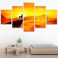 SIGNWIN 5 Panel Canvas Wall Art Modern Art Animals Dramatic Farmhouse/Country Lion Multicolor Photography Tiger for Home Decorations Ready to Hang - 60