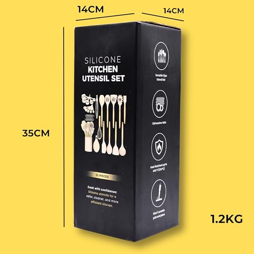 33-Piece Silicone Kitchen Utensil Set with Holder – Heat Resistant up to 446°F, Non-Stick Cooking Tools with Wooden Handles, Measuring Cups, Spatulas, Tongs, Whisk & More by Generic - Used condition - Image 4