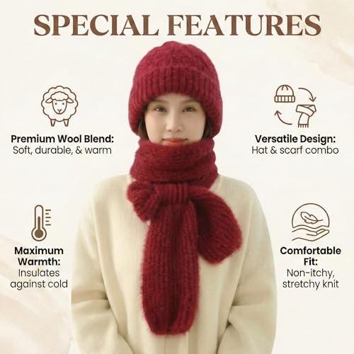 Image of Kraptick Women's Winter Cap and Scarf Set - Thick Fleece Lined Knitted Beanie Hat and Neck Warmer Muffler for Ladies, Soft & Stretchable Woolen Snow Proof for Extreme Cold -4