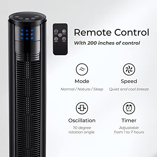 Uthfy Tower Fan With Remote Control, Oscillating Bladeless Fan, 35 Inches, Quiet With 3 Speeds, 3 Modes,7H Timer, Standing Floor Fans For Bedroom Whole Room Home Office, Black (Atf-011L-1) #TOP2