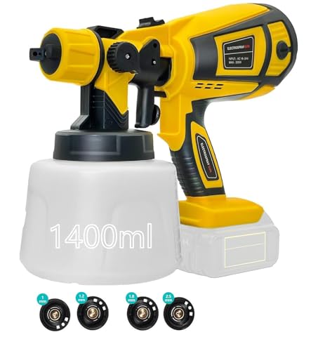 junmuDSG Paint Sprayer for Dewalt 18V Battery, Cordless Fence Paint Sprayer for Fencing and Decking, Handheld Spray Gun with 3 Spray Patterns and 1400ml Tank