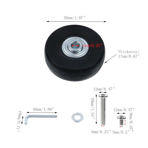 2 Pcs Black 50mm x 17mm Luggage Suitcase Replacement Wheels, Rubber Directional Casters, Rubber Swivel Caster Wheels Bearings Repair Kits, A Set of 22