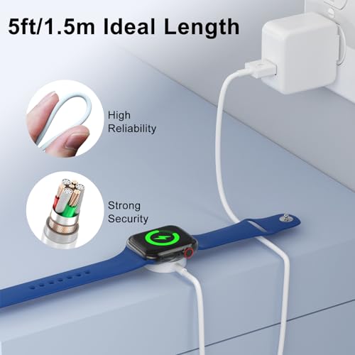 Image of 2Pack 5ft /1.5m for for Apple Watch Charger USB Magnetic Wireless Fast iWatch Charger Portable Compatible with iWatch Ultra /Series 9 /8 /7 /6 /SE /SE2 /5 /4 /3 /2 /1