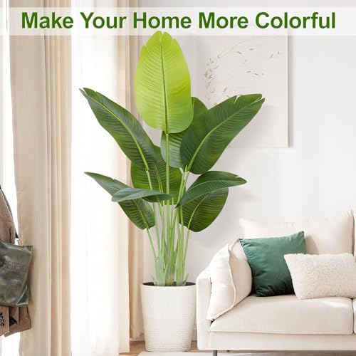Image of Lifelike Bird of Paradise Artificial Plant,4ft Faux Banana Leaf Tree with 9 Trunks - Perfect Indoor Silk Floor Plant for Home Decor in Living Room, Office, and Bedroom (Set of 2)