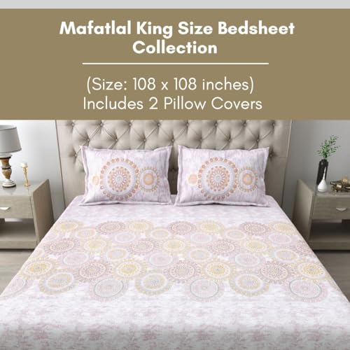 Image of Mafatlal 186 TC Spring Glory Cotton Bedsheet King Size | 274 x 274 cm | Modern kidakka virippu for Summer Nights | Pure Cotton Bedding for Comfortable Sleep | Includes 2 Pillow Covers | Lavender Mist