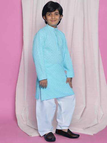 Image of AJ DEZINES Kids Kurta Pajama Set For Boys | Embroidery Chikankari Kurta Set | Traditional & Festive Outfit | Cotton Stylish Boys Kurta Pyjama | Perfect For Festivals Wedding & Family Function