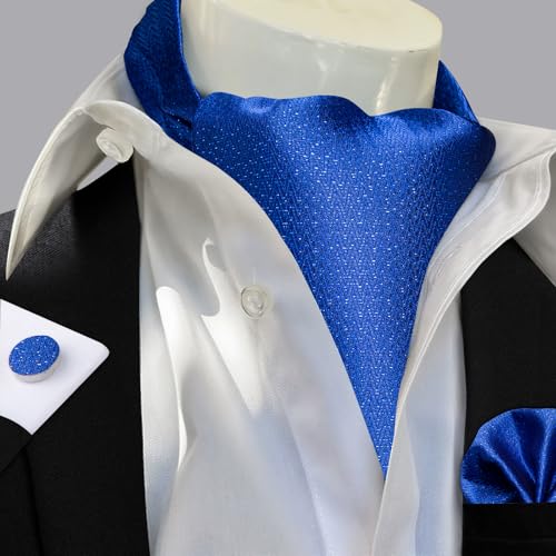 Image of DiBanGu Mens Silk Ascot Ties Paisley Jacquard Woven Cravat and Pocket Square Cufflinks with Lapel Pin for Business Wedding
