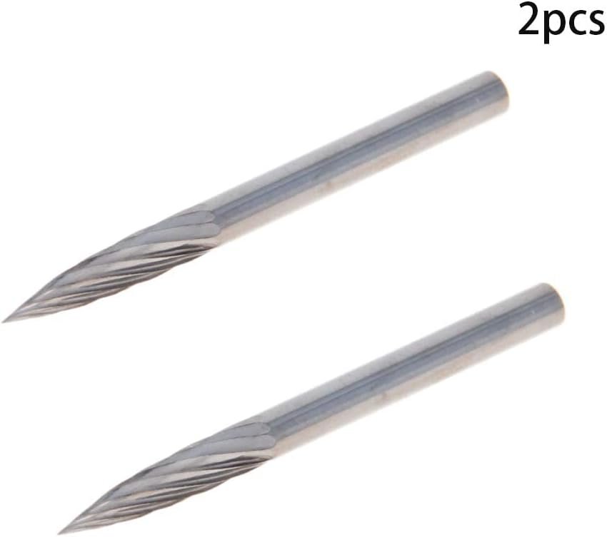 Auniwaig Rotary Files,3mm Dia,Single Tungsten Steel Alloy 1/8" Shank Top Toothed Cut Conical Shape Rotary Burrs Tool for Die Grinder Drill Bit Wood Soft Metal Carving Polishing 2PCS