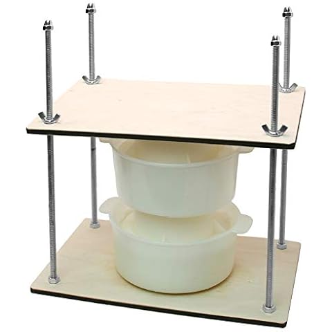 Käsepresse für die Käseherstellung, 30,5 cm, Käseherstellungs-Set mit Holz-Käsepresse und 2 Käseformen 1,2 l Cover