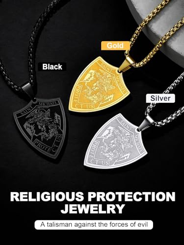 Image of U7 Saint Michael Necklace for Men,Stainless Steel /18K Gold Plated St Michael Archangel /Saint Benedict /Saint Christopher Pendant Amulet Necklace for Men Women