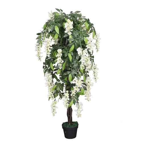 Image of Fox & Fern Artificial Wisteria Plant with Pot | Real Touch Elegant Flowering Tree | Add Beauty to Home, Office, Party, Event Decor |GAJW2756W (Wisteria White 120cm)