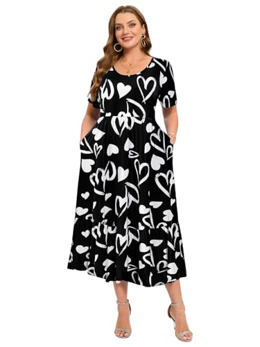 Image of LARACE Plus Size Dresses for Women Summer Casual Short Sleeve Long Dress Flowy Maxi Beach Dresses with Pockets L-6XL(A-Love53 3X)