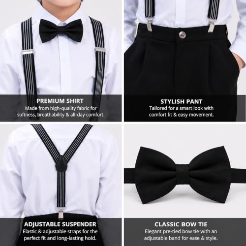 Image of SAGAR IMPEX Boys Cotton Blend Solid Full Sleeves Shirt and Pant Set with Suspender and Bow Tie | Clothing Set for Boys