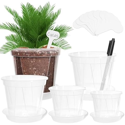 SUNPRO Clear Nursery Pots for Plants - 10 Pack Transparent Plastic Planter in 3.9/4.7/5.5/5.9/6.3 Inch Reinforced Plant Pots with Drainage Holes Durable Seedling Pots with 10Pcs Labels Cover
