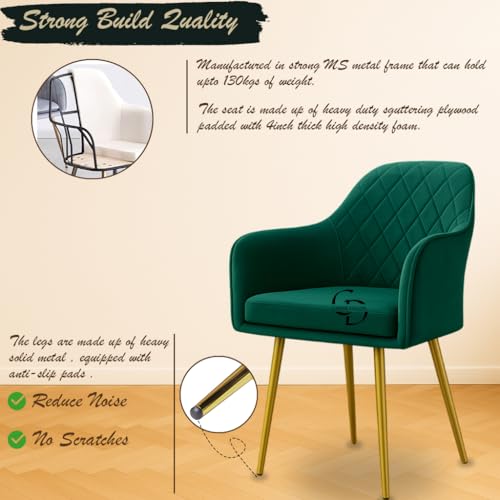 Image of Velvet Accent Chair with Matching Pouffe & Floral Cushion | Modern Upholstered Armchair with Gold Metal Legs | Lounge Chair for Living Room, Bedroom, Office, Guest Room (Green Diona)