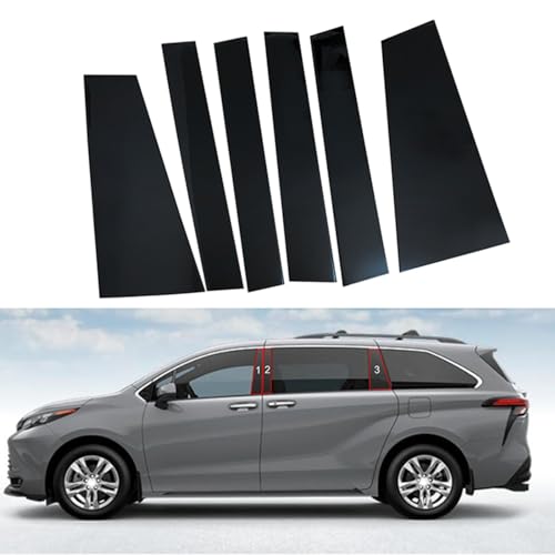Embellecedores de postes de pilar negro piano brillante (6 piezas) para Toyota Sienna 2021-2022 6