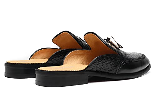 Image of Mens Black Backless Loafers Genuine Leather Mules Shoes