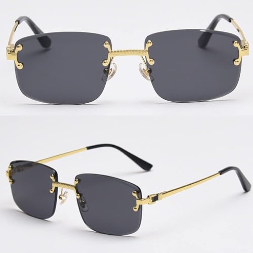 Gradient Lens Metal Sunglasses Rimless Square Blue UV400 Brown Women Frameless3