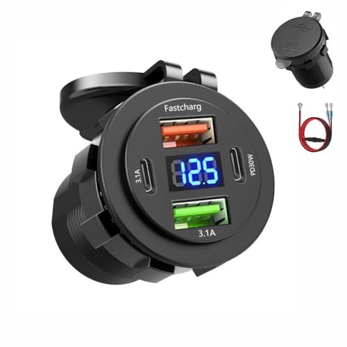 ԍڏ[d J[`[W[ 4 ߍݎ p`[W[ PD30W QC3.0 LEDfBXvC iPhone/iPad/AndroidΉ 12V/24V oCN/SUV/ATV/RVɂgp\ (USB-A×2 { USB-C×2)