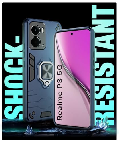 Image of WOW IMAGINE Shock Proof Back Case Mobile Cover for Realme P3 5G | Back Cover Case (Tough Armor | Hybrid PC + TPU | Ring Holder & in-Built Kickstand | Blue)