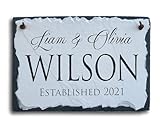 Sassy Squirrel Ink Personalized Slate Stone Address Plaque - Address Signs for Houses - Custom Family Names Sign Home - Customized Home Wall Decor - Personalized Wedding Gift Established Sign Family