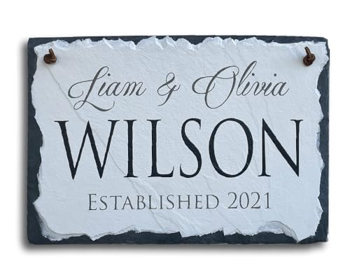 Sassy Squirrel Ink Personalized Slate Stone Address Plaque - Address Signs for Houses - Custom Family Names Sign Home - Customized Home Wall Decor - Personalized Wedding Gift Established Sign Family