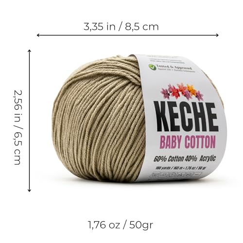 Image of Keche Baby Cotton, 60% Cotton 40% Acrylic Yarn, Soft Cotton Yarn for Crochet and Knitting, Amigurumi Yarn 1 Skein /Ball 1.76 Oz (50g) / 180 Yrds (165m) - Dark Beige