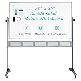XIWODE Upgraded Large Double-Sided Magnetic Whiteboard with Movable Mesh Bracket & Wheels - 72x36 Inch, Anti-Scratch, Easy-Clean Porcelain Enamel Surface - Flip, Write & Display