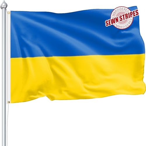 Nuibers Ukraine Ukrainian Flag 3x5 FT for Outside, Heavy Duty 210D Nylon Ukrainian National Flags Outdoor, Double Sided Sewn Stripes Long Lasting Ukraine Flag Brass Grommets