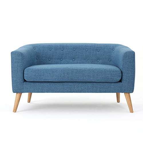 Christopher Knight Home Bridie Mid-Century Modern Loveseat, Muted Blue Fabric