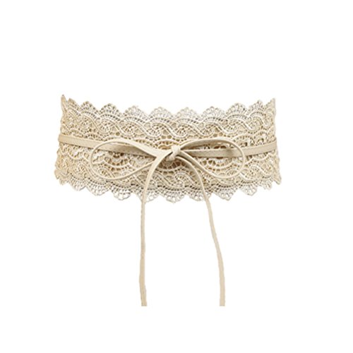 Womens Lace Waist Belt Soft Wide Band Cinch Corset Belt Dress Accessories (Cream-coloured)
