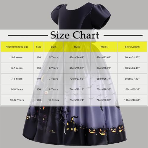Girls Halloween Vintage Dress Short Sleeve Cosplay Party Fancy Dress Pumpkin Bat Printed Swing Dresses 5-12 Years2