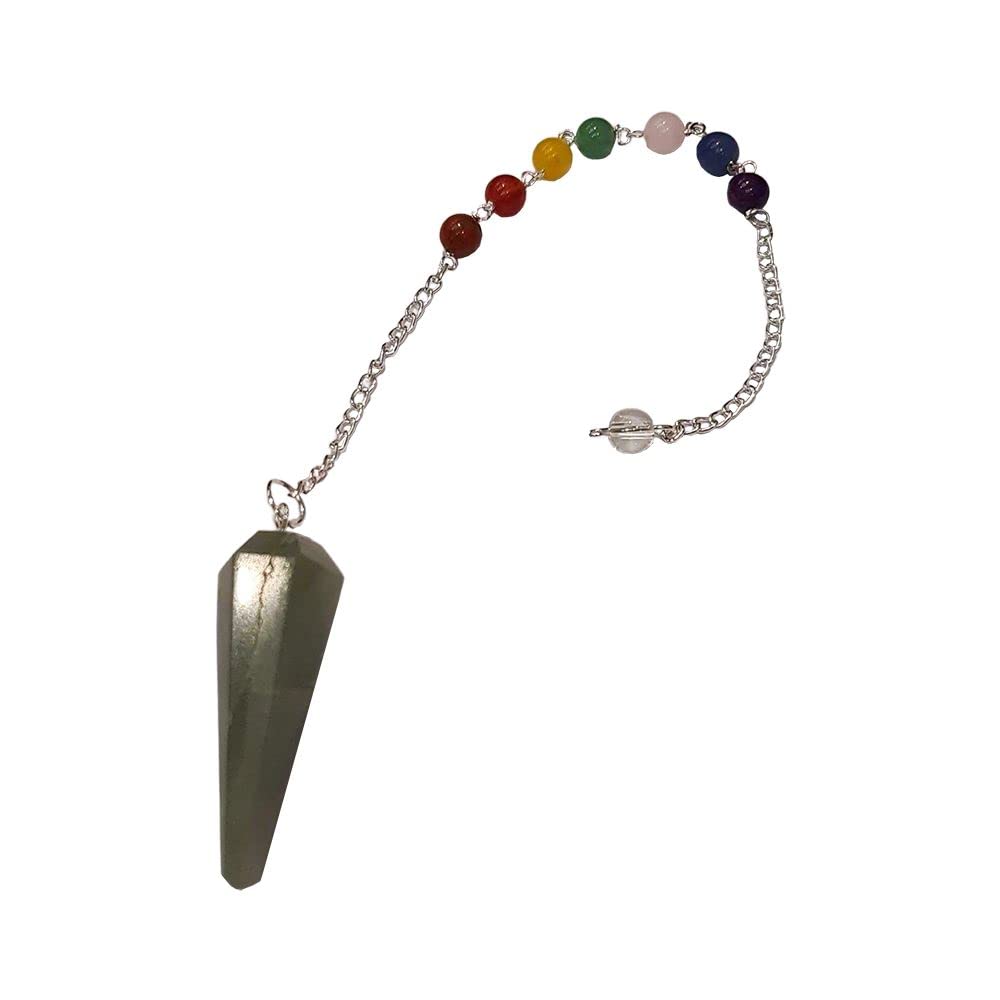 VIE Naturals Pendulum with 7 Chakra Beaded Chain, Green Aventurine Dark, One