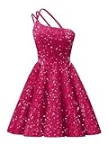 yinyyinhs One Shoulder Sequin Homecoming Dresses for Juniors Glitter A-line Short Prom Dress with Pockets Open Back Cocktail Party Gowns Hot Pink US12