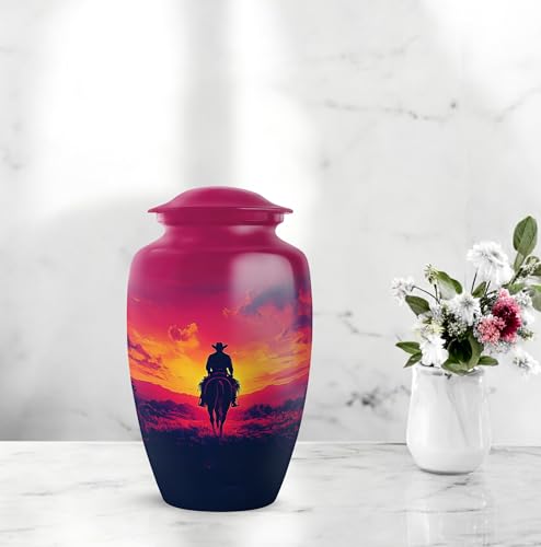 Image of Cowboy Urn - Large & Small Urns for Human Ashes Adult Male - Urn for Ashes for Women - Burial Urns (Combo - 10 inch & 3 inch, 3 Pcs)
