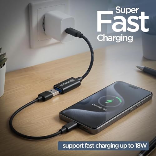 Image of UNIGEN USB Type-C OTG Adapter | USB-C Male to USB-A Female Converter Cable | 480Mbps Data Transfer | Supports 18W Fast Charging | Nylon Braided OTG Connector for Pendrive, Mouse, Keyboard, USB Devices