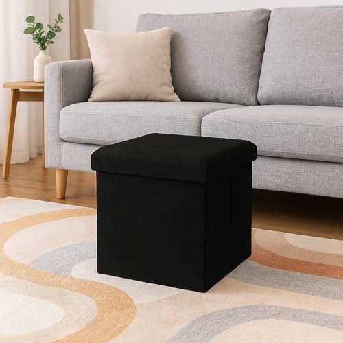 Image of ABTRIX WITH AB Fabric Folding Organizer Storage Ottoman Bench Footrest Stool Coffee Table Cube,Camping Fishing Toys Chest Stool,Quick&Easy Assembly,22L Capacity,Padded (30X30X30 Cm,Black)