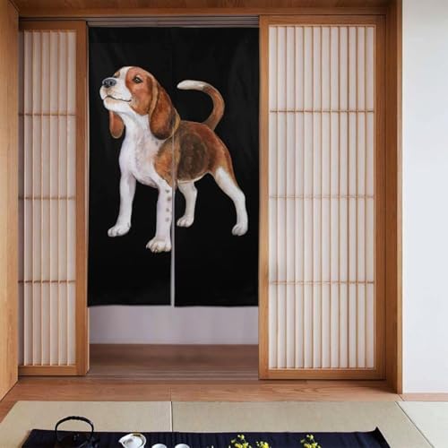 かわいい ビーグル犬 アニメ 間仕切り のれん ロングカーテン 四季兼用 暖簾 和風 おしゃれ 遮光のれん 幅86丈143cm S32